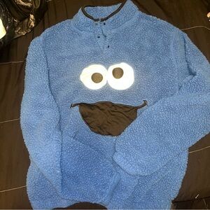 Cookie Monster Blue Sherpa Fleece Sweater with Fun Design